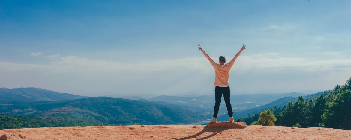 Man happy at end of walk